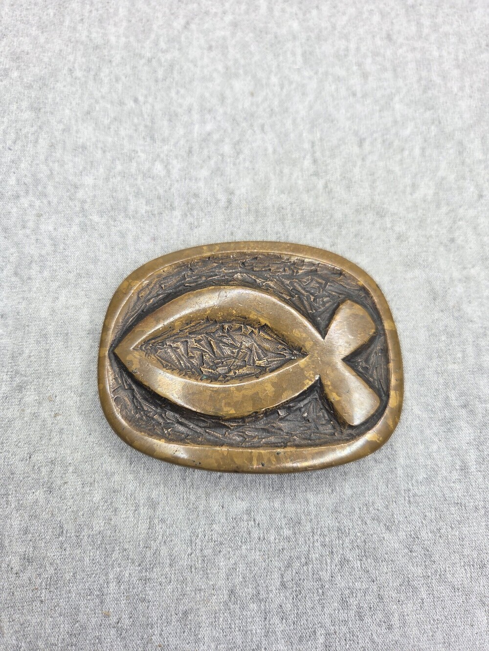 James Avery Solid Bronze Ichthus Christian Fish Belt Buckle Vintage RARE